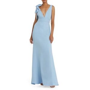 Mac Duggal Light Blue Sleeveless V Neck Bow Details Mermaid Gown New!